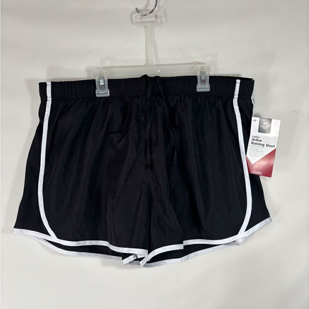 NWT Black with white stripes athletic active running shorts XL